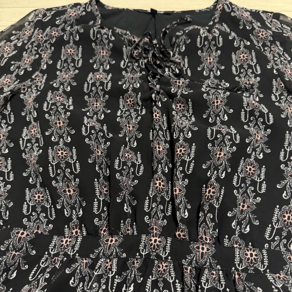 Madewell Boho Black Brown Long Sleeve Dress - Picture 6 of 12